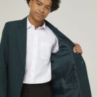 Boys stain resistant school blazer interior lining and storage pockets detail