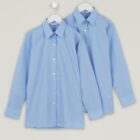 Girls long sleeve non-iron school blouse twin pack front view on plain background