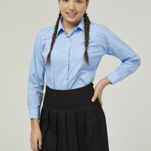 Child wearing long sleeve school blouse as part of a school uniform outfit