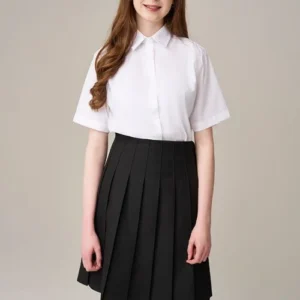 Girls white short sleeve non-iron school blouse front view