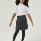Girls white short sleeve non-iron school blouse front view