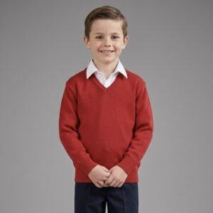 Red V-neck school jumper by Hunter schoolwear