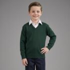 Bottle green V-neck school jumper by Hunter schoolwear