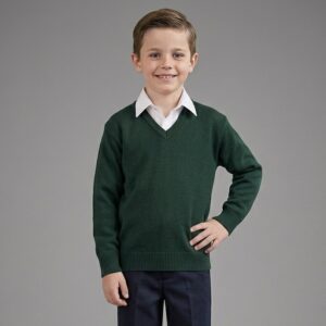 Bottle green V-neck school jumper by Hunter schoolwear