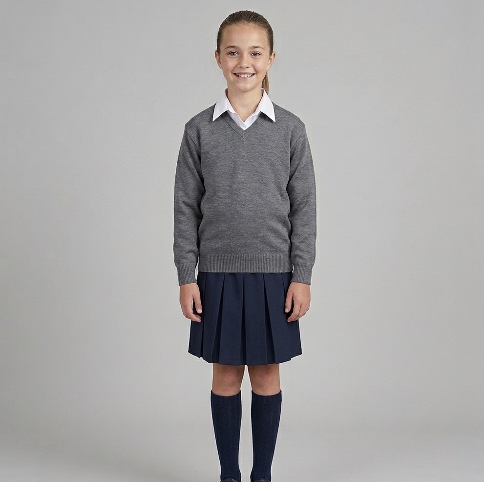 Grey V-neck school jumper by Hunter schoolwear