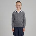 Grey V-neck school jumper by Hunter schoolwear