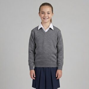 Grey V-neck school jumper by Hunter schoolwear
