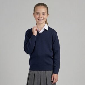 Navy V-neck school jumper by Hunter schoolwear