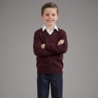 Wine unisex V-neck school jumper by Hunter schoolwear