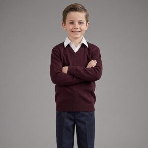 Wine unisex V-neck school jumper by Hunter schoolwear
