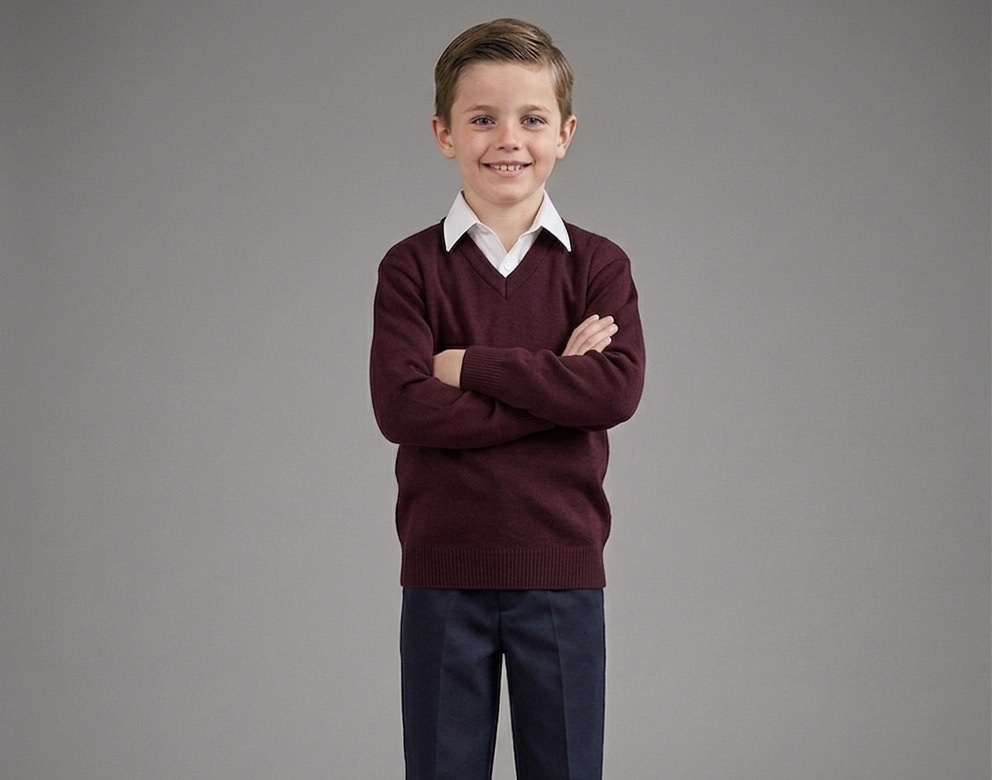 Wine unisex V-neck school jumper by Hunter schoolwear Wine unisex V-neck school jumper by Hunter schoolwear
