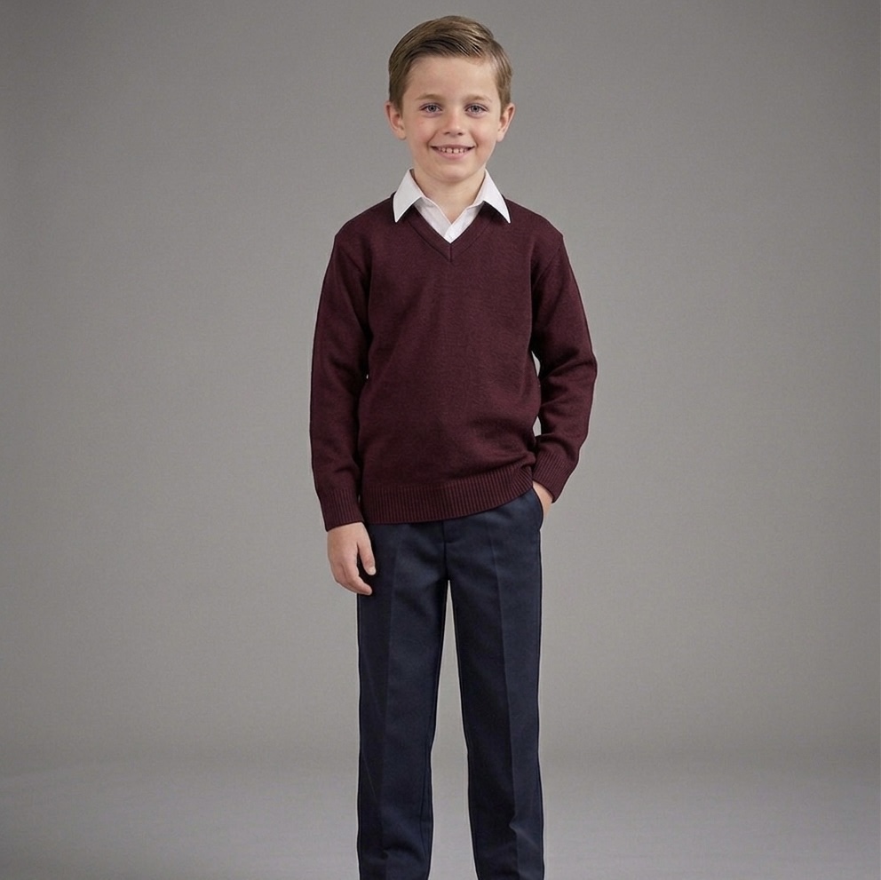 Wine V-Neck School Pullover by Hunter Schoolwear