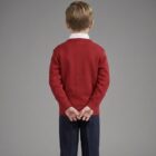 Red V-neck school jumper by Hunter schoolwear - back view