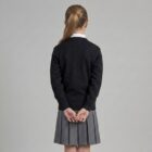 Black V-neck school jumper by Hunter schoolwear - back view