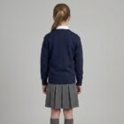 Navy V-neck school jumper by Hunter schoolwear - back view