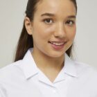 Close up of revere collar standard fit blouse
