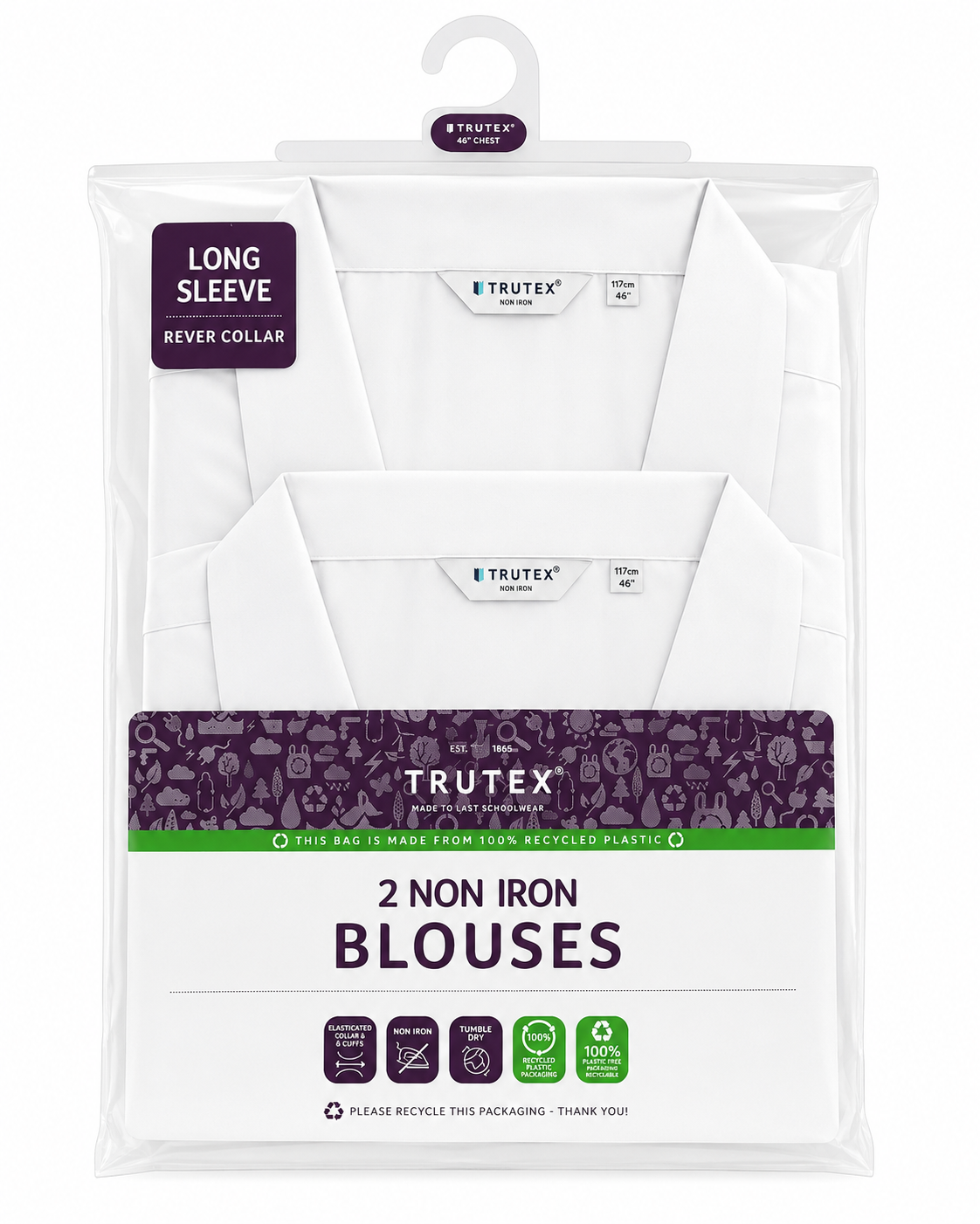 Twin pack long sleeve revere collar blouses by Trutex